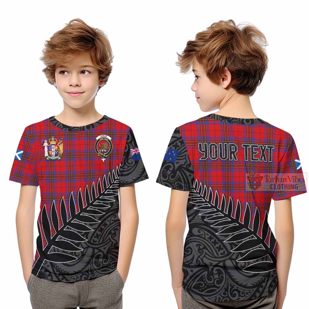 Tartan Vibes Clothing Leslie Crest Tartan Kid T-Shirt with New Zealand Silver Fern Half Style