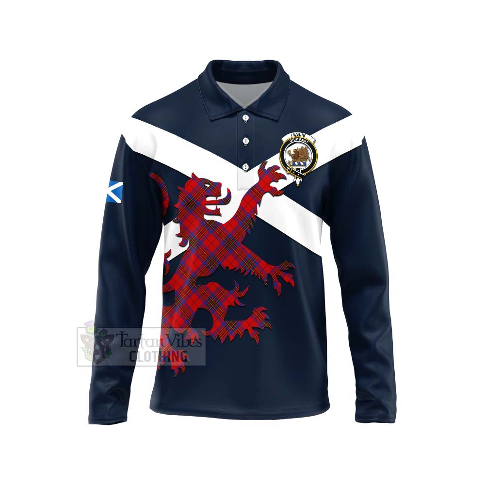 Tartan Vibes Clothing Leslie Tartan Lion Rampant Long Sleeve Polo Shirt – Proudly Display Your Heritage with Alba Gu Brath and Clan Name