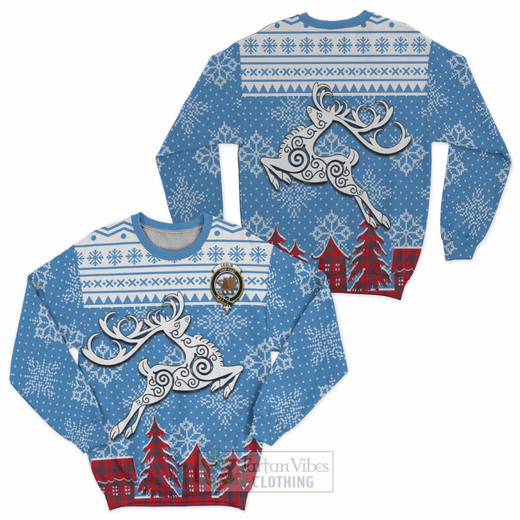 Tartan Vibes Clothing Leslie Clan Christmas Sweatshirt Celtic Reindeer Style