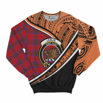 Leslie Crest Tartan Sweatshirt with Polynesian Vibes Style - Orange Version