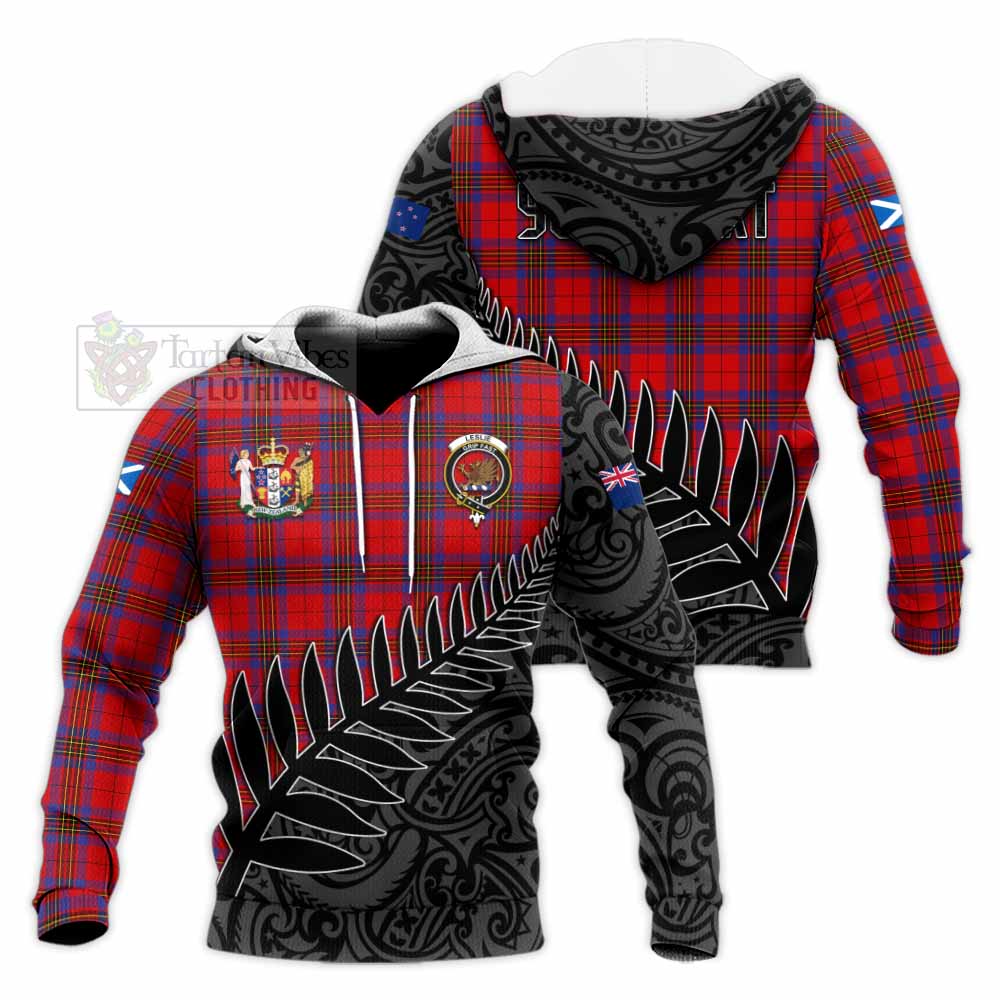 Tartan Vibes Clothing Leslie Crest Tartan Knitted Hoodie with New Zealand Silver Fern Half Style