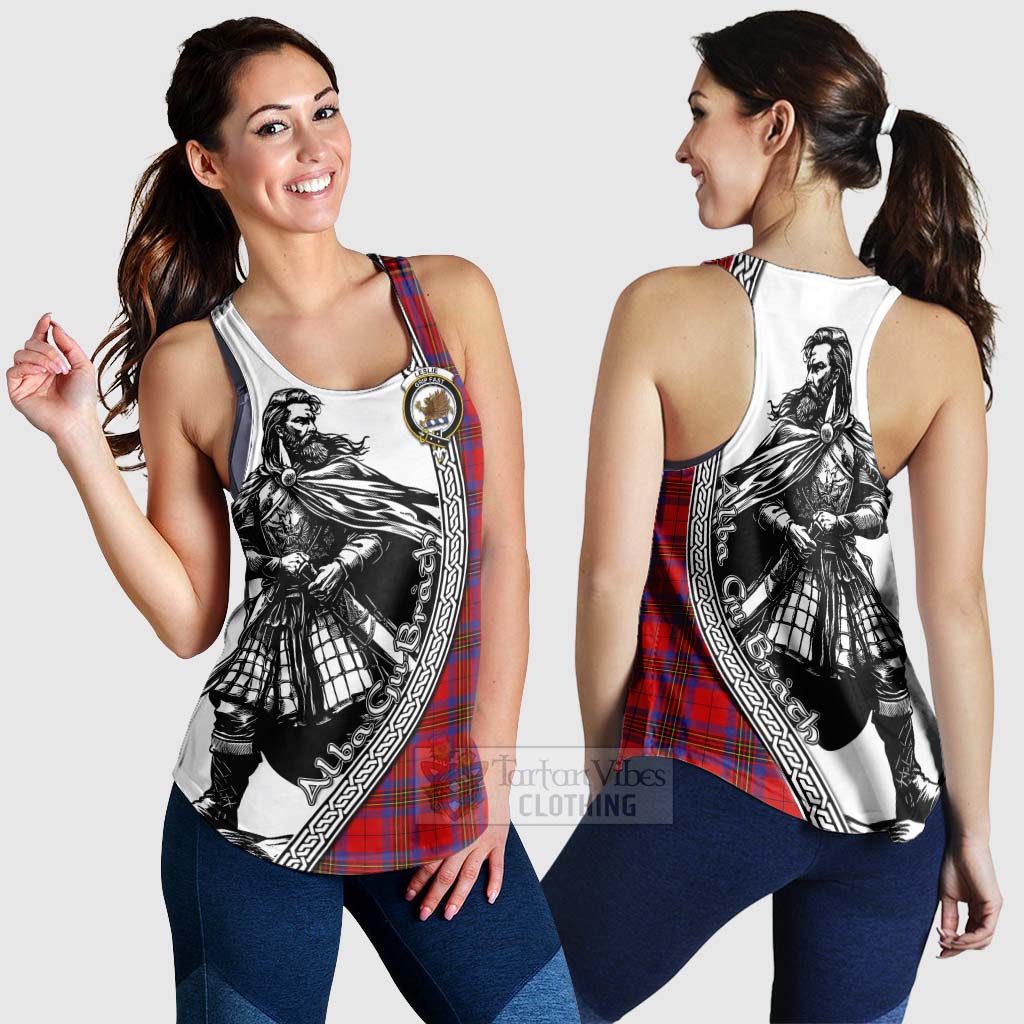 Tartan Vibes Clothing Leslie Tartan Clan Crest Women's Racerback Tanks with Highlander Warrior Celtic Style