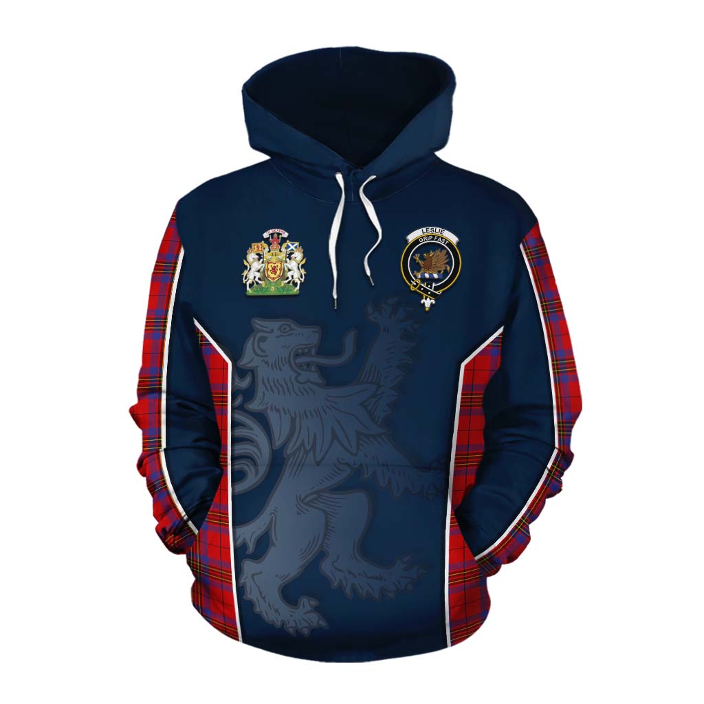 Tartan Vibes Clothing Leslie Tartan Cotton Hoodie with Family Crest and Lion Rampant Vibes Sport Style