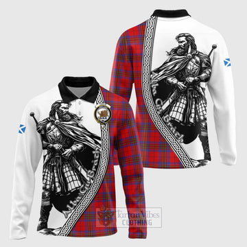 Leslie Tartan Clan Crest Long Sleeve Polo Shirt with Highlander Warrior Celtic Style