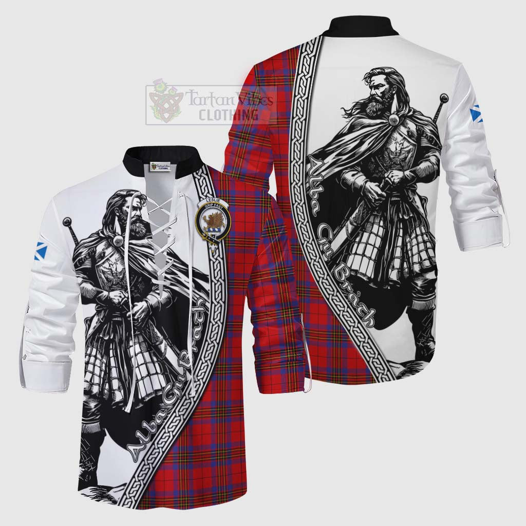 Tartan Vibes Clothing Leslie Tartan Clan Crest Ghillie Kilt Shirt with Highlander Warrior Celtic Style