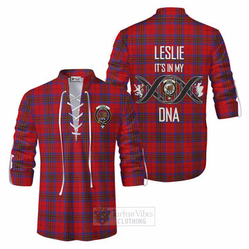 Leslie Tartan Ghillie Kilt Shirt with Family Crest DNA In Me Style