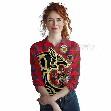 Leslie Tartan Women's Casual Shirt with Family Crest Celtic Wolf Style