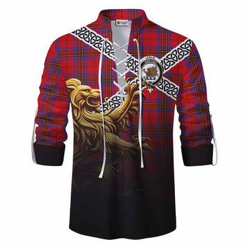 Leslie Crest Tartan Ghillie Kilt Shirt with Golden Lion Emblem Celtic Style Men - Tartan Vibes Clothing