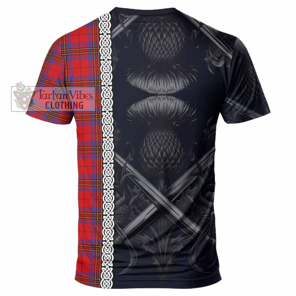 Tartan Vibes Clothing Leslie Tartan T-Shirt with Family Crest Cross Sword Thistle Celtic Vibes