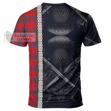 Leslie Tartan T-Shirt with Family Crest Cross Sword Thistle Celtic Vibes