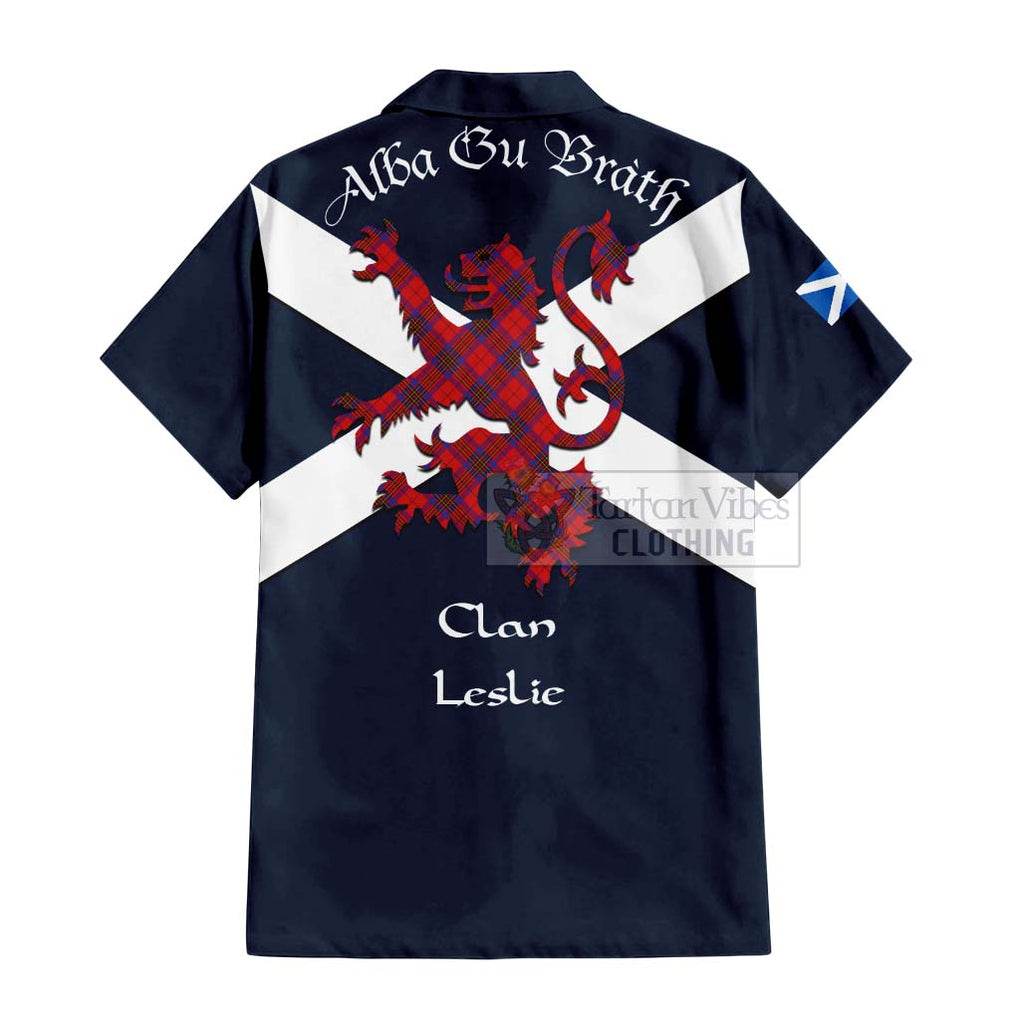 Tartan Vibes Clothing Leslie Tartan Lion Rampant Short Sleeve Button Shirt – Proudly Display Your Heritage with Alba Gu Brath and Clan Name