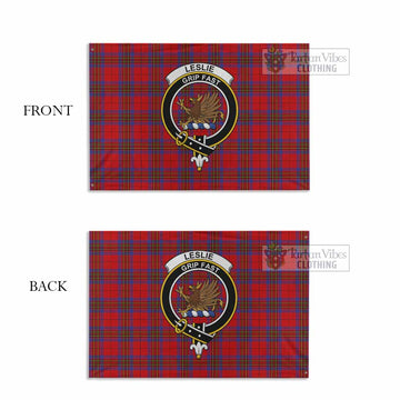 Leslie Tartan House Flag with Family Crest