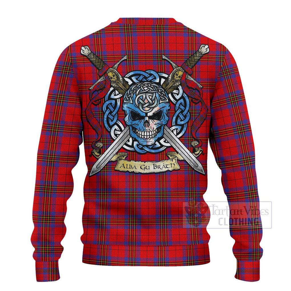 Tartan Vibes Clothing Leslie Tartan Knitted Sweater with Family Crest Celtic Skull Style