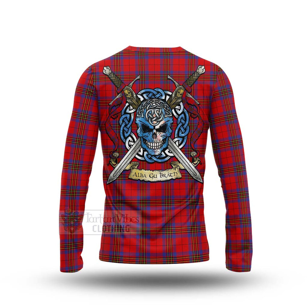 Tartan Vibes Clothing Leslie Tartan Long Sleeve T-Shirt with Family Crest Celtic Skull Style