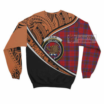 Leslie Crest Tartan Sweatshirt with Polynesian Vibes Style - Orange Version