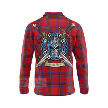 Leslie Tartan Long Sleeve Polo Shirt with Family Crest Celtic Skull Style