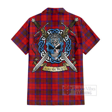 Leslie Tartan Short Sleeve Button Shirt with Family Crest Celtic Skull Style