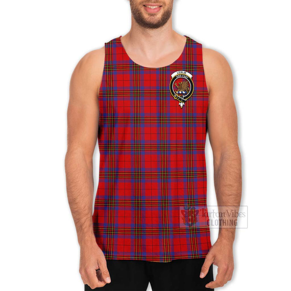 Tartan Vibes Clothing Leslie Tartan Men's Tank Top with Family Crest and Bearded Skull Holding Bottles of Whiskey