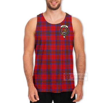 Leslie Tartan Men's Tank Top with Family Crest and Bearded Skull Holding Bottles of Whiskey