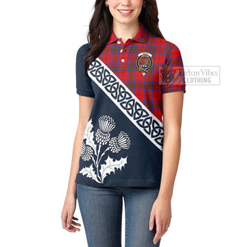 Leslie Tartan Women's Polo Shirt Featuring Thistle and Scotland Map