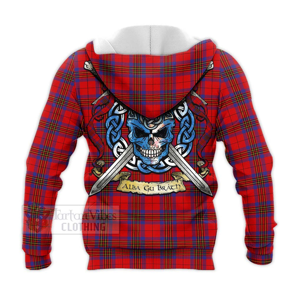 Tartan Vibes Clothing Leslie Tartan Knitted Hoodie with Family Crest Celtic Skull Style