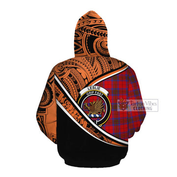 Leslie Crest Tartan Cotton Hoodie with Polynesian Vibes Style - Orange Version