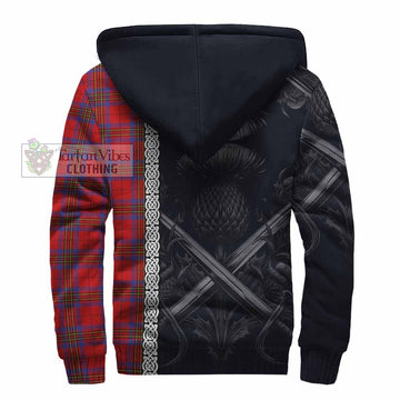 Leslie Tartan Sherpa Hoodie with Family Crest Cross Sword Thistle Celtic Vibes