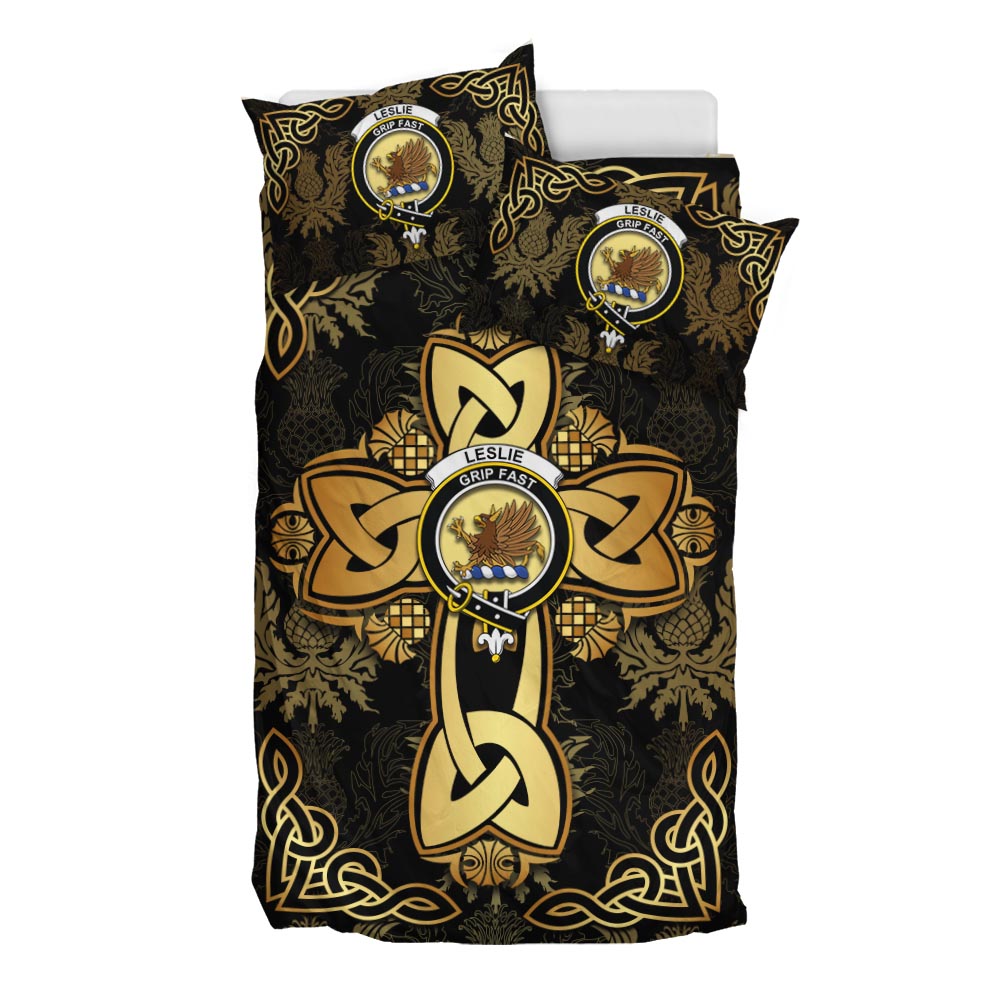 Leslie Clan Bedding Sets Gold Thistle Celtic Style - 2D-tartanvibesclothing