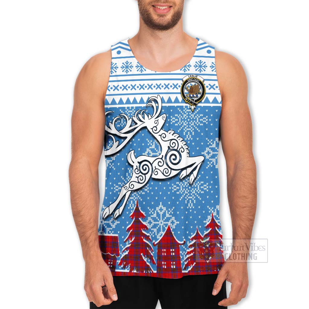 Tartan Vibes Clothing Leslie Clan Christmas Men's Tank Top Celtic Reindeer Style