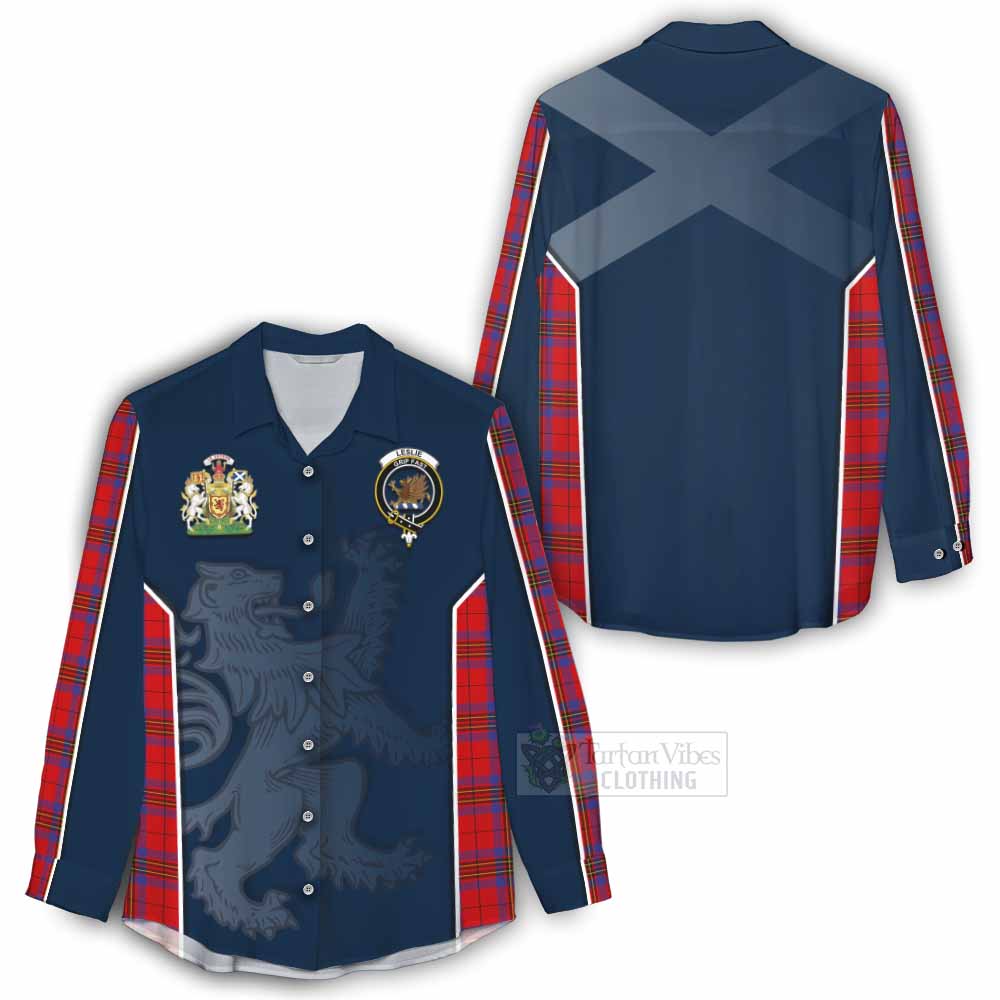 Tartan Vibes Clothing Leslie Tartan Women's Casual Shirt with Family Crest and Lion Rampant Vibes Sport Style