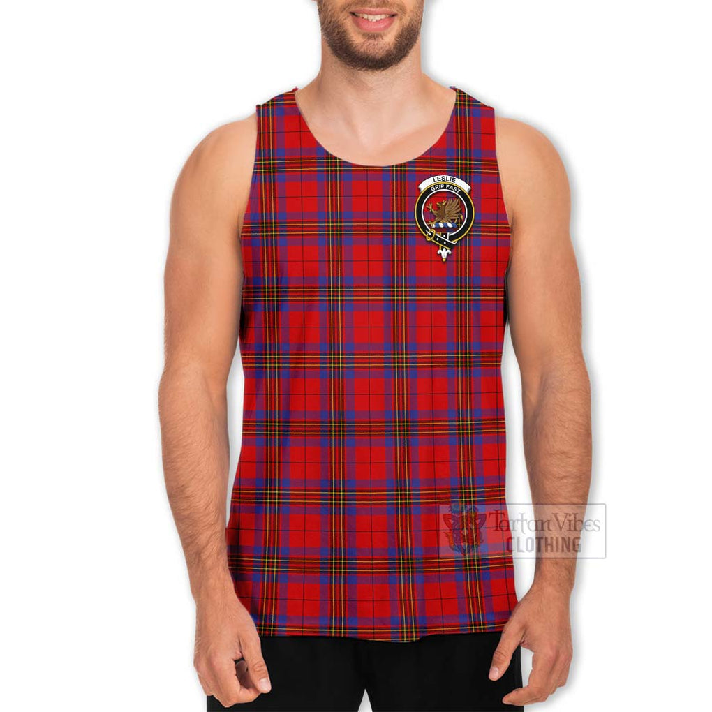 Tartan Vibes Clothing Leslie Tartan Men's Tank Top with Family Crest Celtic Skull Style