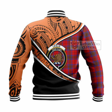 Leslie Crest Tartan Baseball Jacket with Polynesian Vibes Style - Orange Version