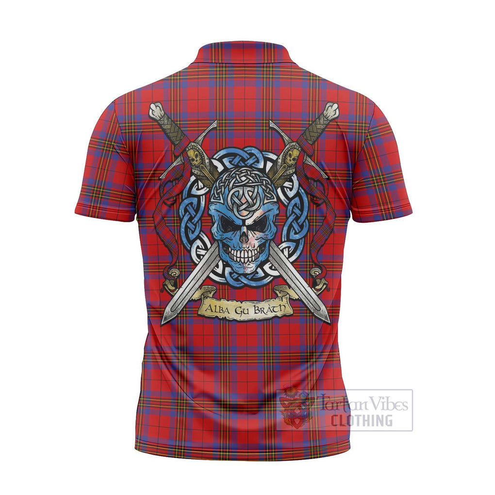 Tartan Vibes Clothing Leslie Tartan Zipper Polo Shirt with Family Crest Celtic Skull Style