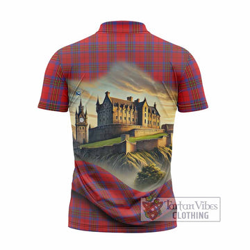 Leslie Tartan Family Crest Zipper Polo Shirt with Scottish Ancient Castle Style - Tartan Vibes Clothing