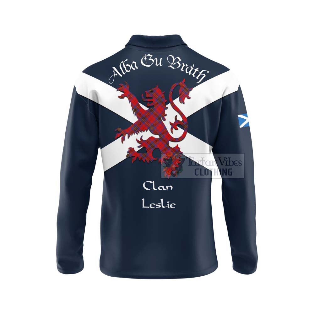 Tartan Vibes Clothing Leslie Tartan Lion Rampant Long Sleeve Polo Shirt – Proudly Display Your Heritage with Alba Gu Brath and Clan Name