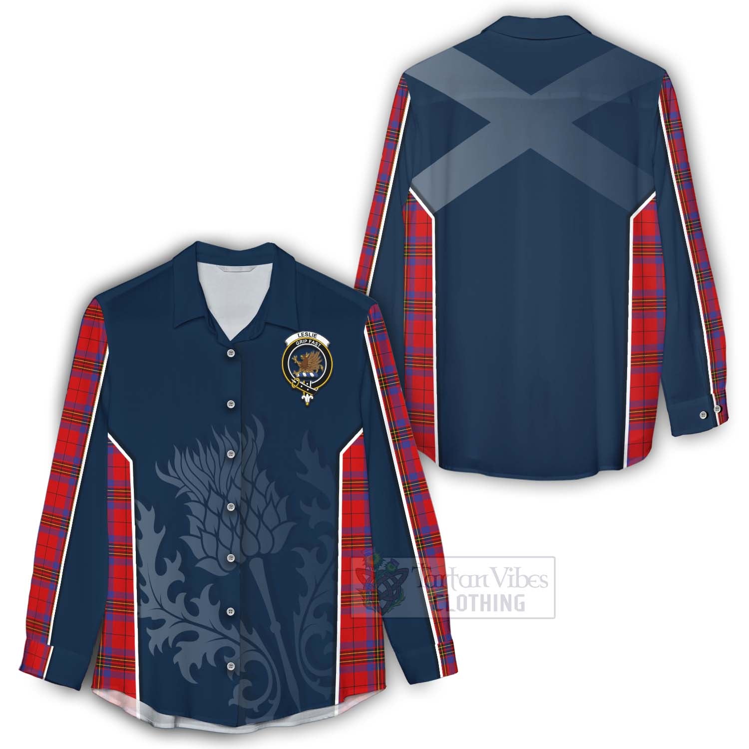 Tartan Vibes Clothing Leslie Tartan Women's Casual Shirt with Family Crest and Scottish Thistle Vibes Sport Style