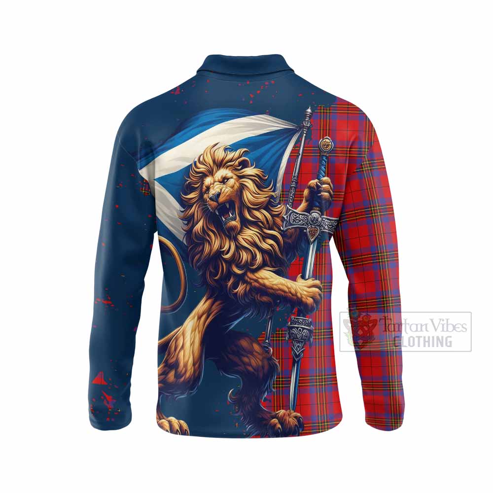 Tartan Vibes Clothing Leslie Tartan Family Crest Long Sleeve Polo Shirt with Scottish Majestic Lion