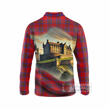 Leslie Tartan Family Crest Long Sleeve Polo Shirt with Scottish Ancient Castle Style - Tartan Vibes Clothing
