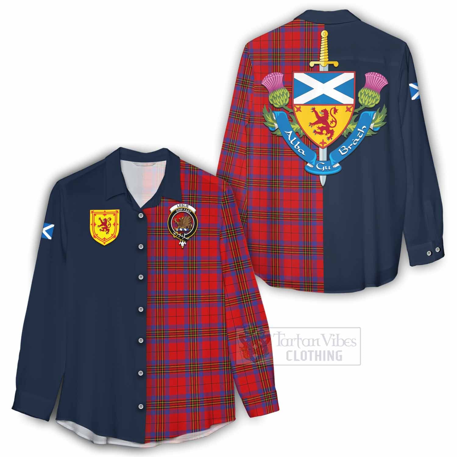 Tartan Vibes Clothing Leslie Tartan Women's Casual Shirt Alba with Scottish Lion Royal Arm Half Style