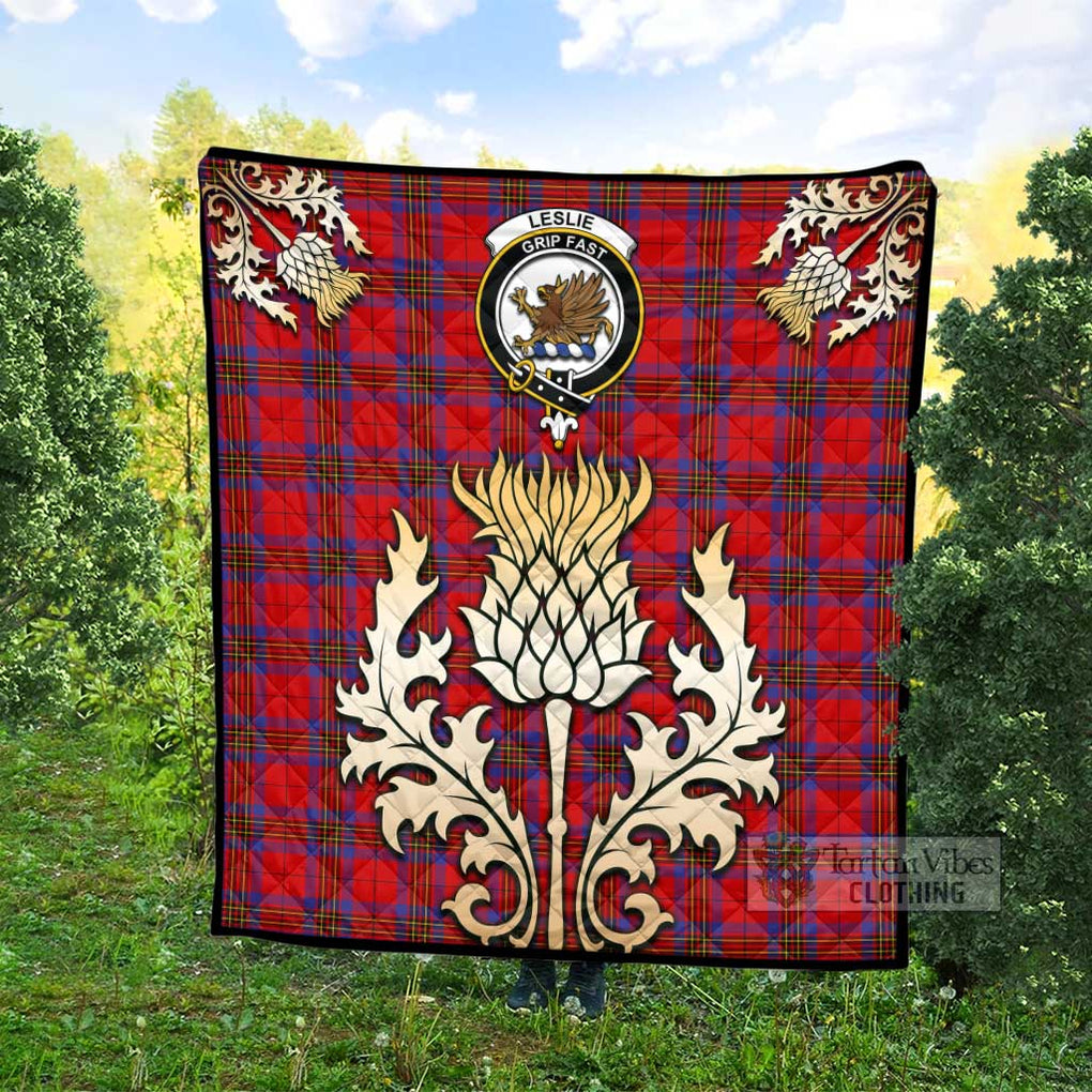 Tartan Vibes Clothing Leslie Tartan Quilt with Family Crest and Golden Thistle Style