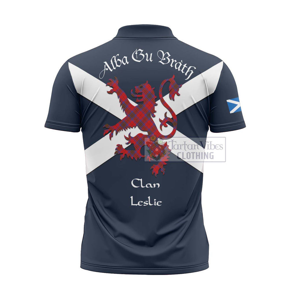 Tartan Vibes Clothing Leslie Tartan Lion Rampant Zipper Polo Shirt – Proudly Display Your Heritage with Alba Gu Brath and Clan Name