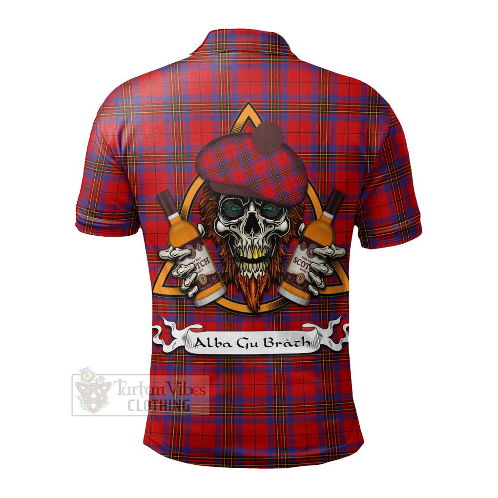 Tartan Vibes Clothing Leslie Tartan Polo Shirt with Family Crest and Bearded Skull Holding Bottles of Whiskey