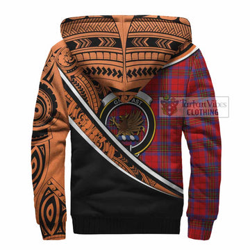 Leslie Crest Tartan Sherpa Hoodie with Polynesian Vibes Style - Orange Version