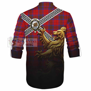 Leslie Crest Tartan Ghillie Kilt Shirt with Golden Lion Emblem Celtic Style - Tartan Vibes Clothing