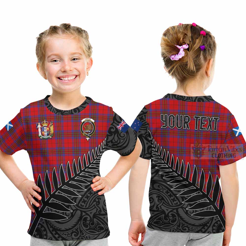 Tartan Vibes Clothing Leslie Crest Tartan Kid T-Shirt with New Zealand Silver Fern Half Style