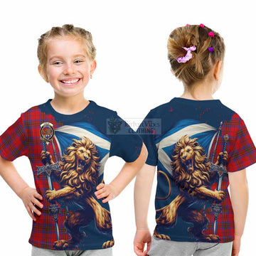 Leslie Tartan Family Crest Kid T-Shirt with Scottish Majestic Lion