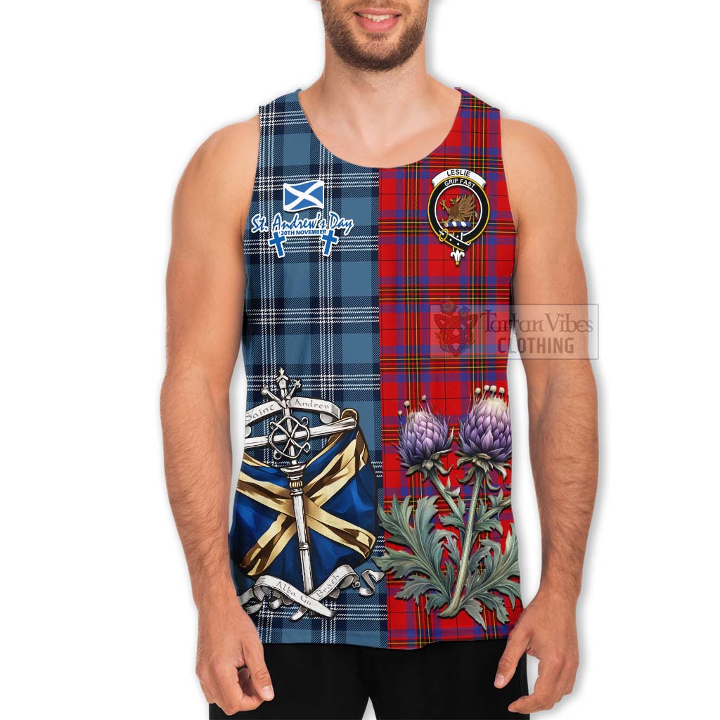 Tartan Vibes Clothing Leslie Tartan Men's Tank Top Happy St. Andrew's Day Half Tartan Style