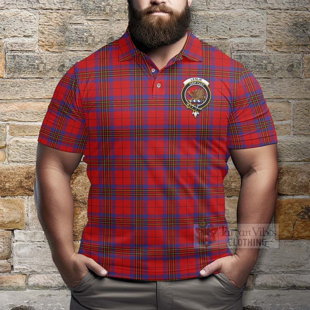 Tartan Vibes Clothing Leslie Tartan Polo Shirt with Family Crest and Bearded Skull Holding Bottles of Whiskey