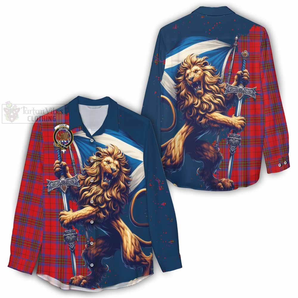 Tartan Vibes Clothing Leslie Tartan Family Crest Women's Casual Shirt with Scottish Majestic Lion