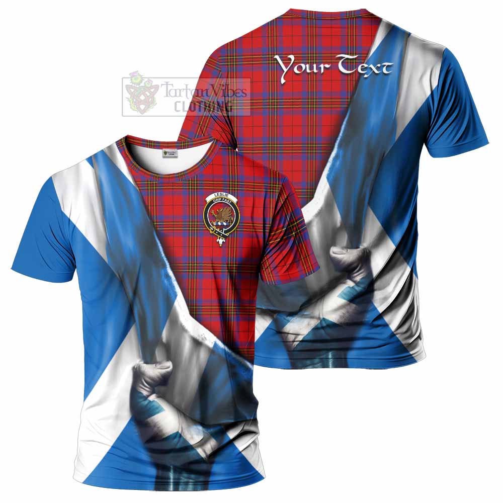 Tartan Vibes Clothing Leslie Tartan T-Shirt with Family Crest Scotland Patriotic Style